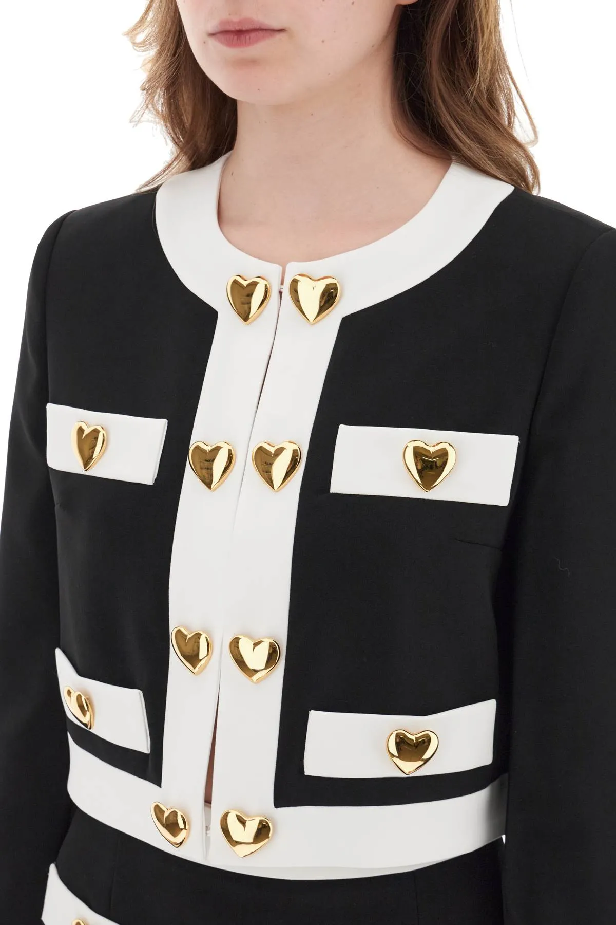 Moschino cropped jacket with heart-shaped buttons