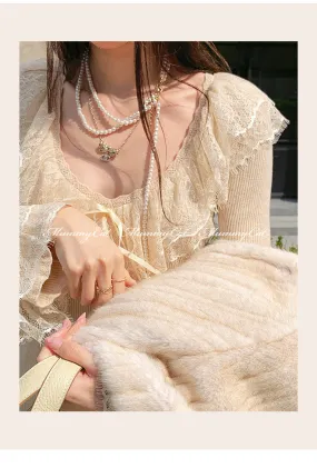 [Mummy Cat] Angelic Romance Lace Knit Sweater Dress