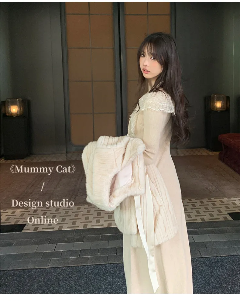 [Mummy Cat] Angelic Romance Lace Knit Sweater Dress