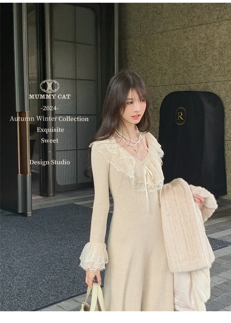 [Mummy Cat] Angelic Romance Lace Knit Sweater Dress