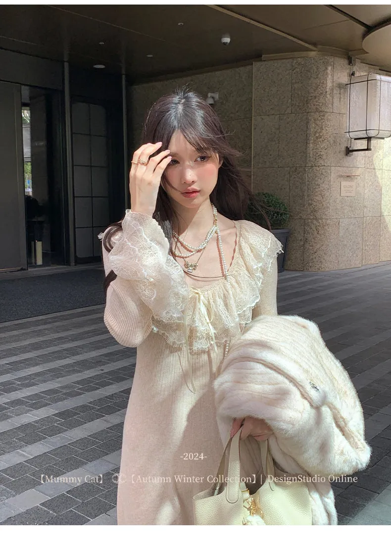 [Mummy Cat] Angelic Romance Lace Knit Sweater Dress