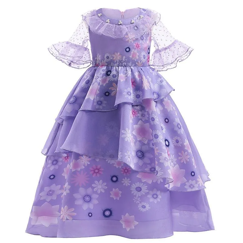 New Cute Halloween Party Cosplay Children's Clothing Purple Lace Printed Girl Princess Dress Birthday Party Elegant Girl Evening Dress