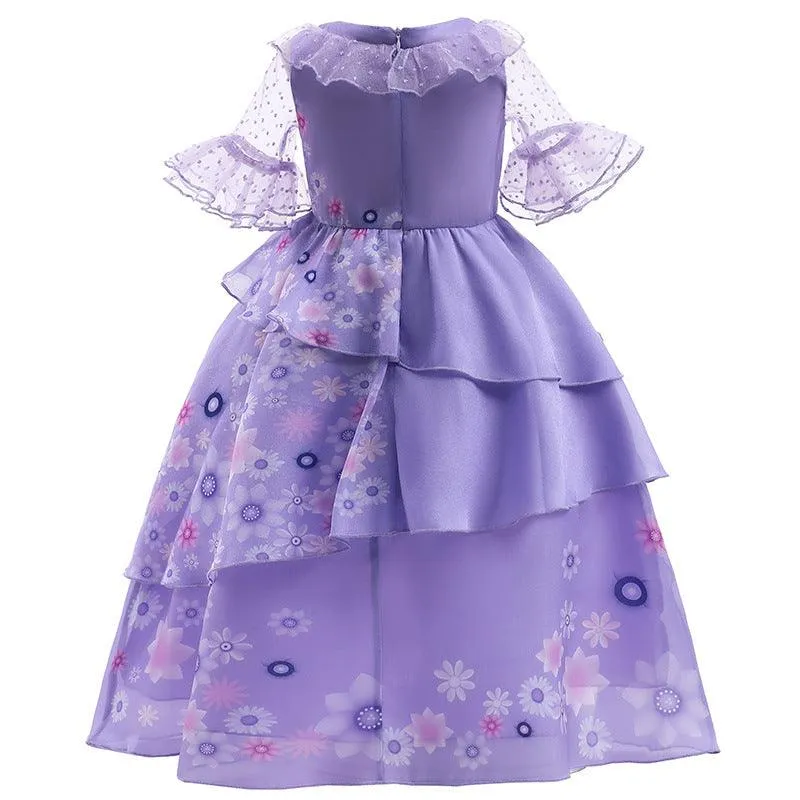 New Cute Halloween Party Cosplay Children's Clothing Purple Lace Printed Girl Princess Dress Birthday Party Elegant Girl Evening Dress