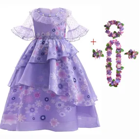 New Cute Halloween Party Cosplay Children's Clothing Purple Lace Printed Girl Princess Dress Birthday Party Elegant Girl Evening Dress