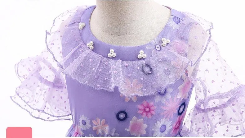 New Cute Halloween Party Cosplay Children's Clothing Purple Lace Printed Girl Princess Dress Birthday Party Elegant Girl Evening Dress