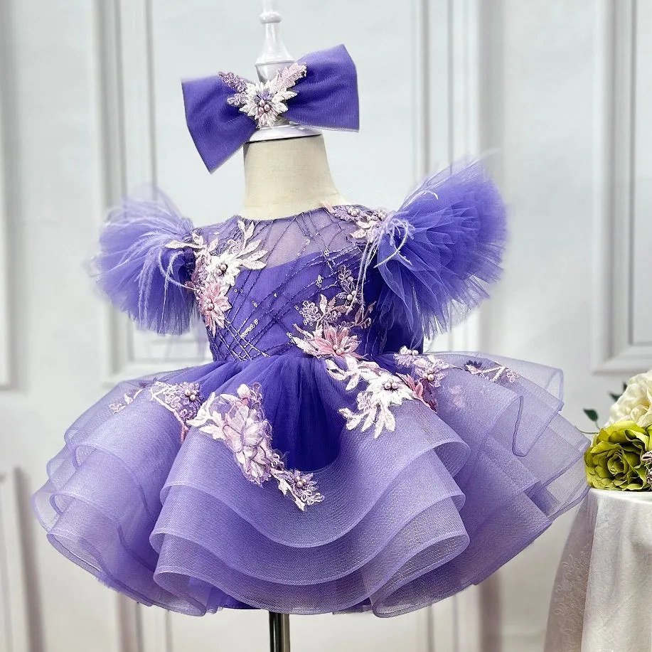 New stage performance birthday party embroidered flower fluffy girl princess dress