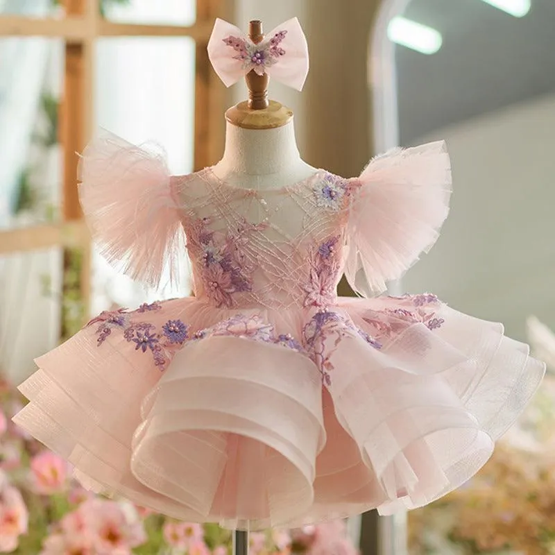 New stage performance birthday party embroidered flower fluffy girl princess dress