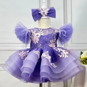 New stage performance birthday party embroidered flower fluffy girl princess dress