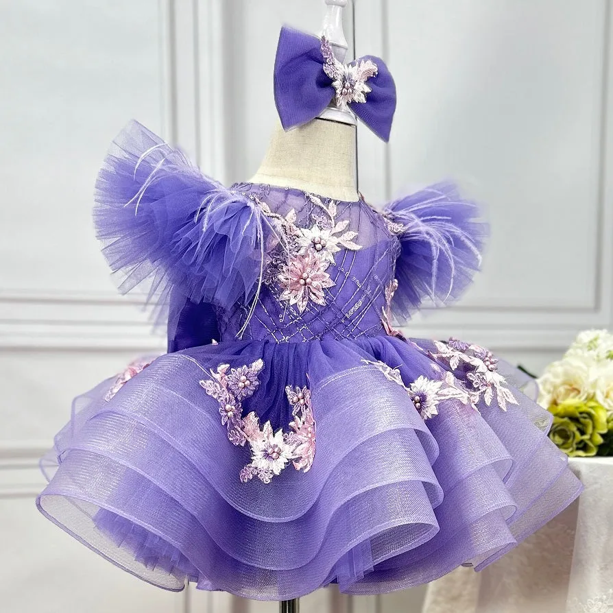 New stage performance birthday party embroidered flower fluffy girl princess dress