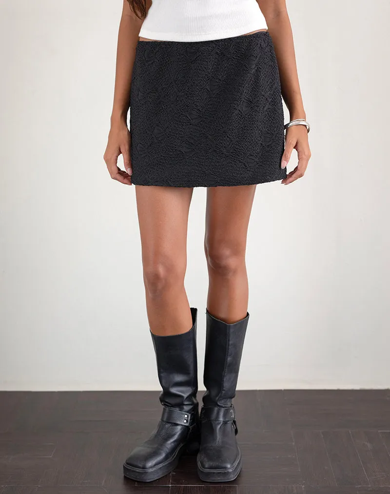 Nidya A-line Mini Skirt in Textured Mesh Black