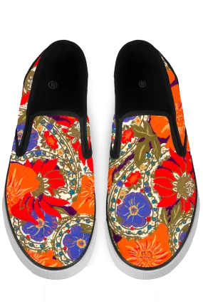 Orange Black Slip On Sneakers - x