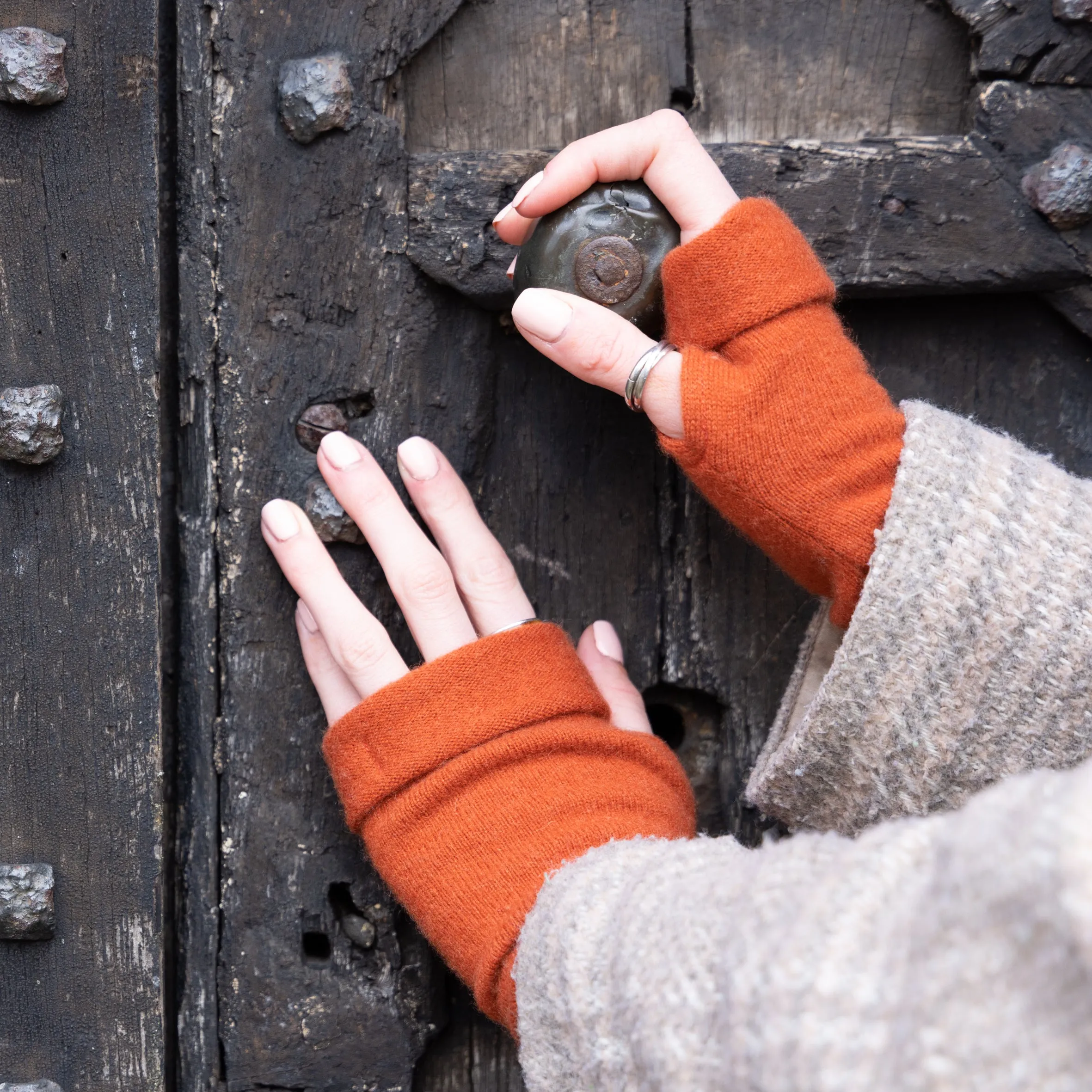 Orange Cashmere Fingerless Gloves