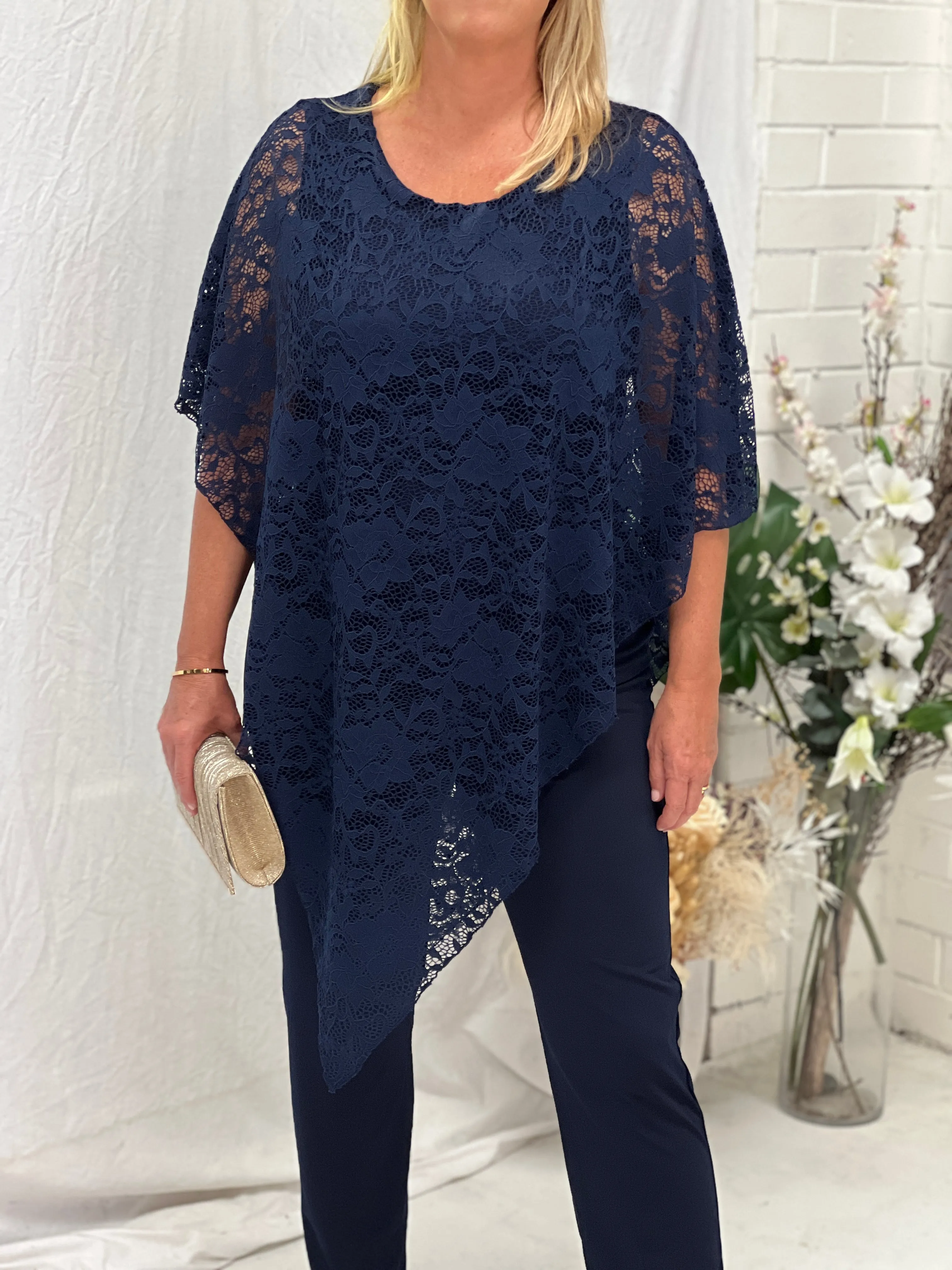 Owen Navy Lace Top