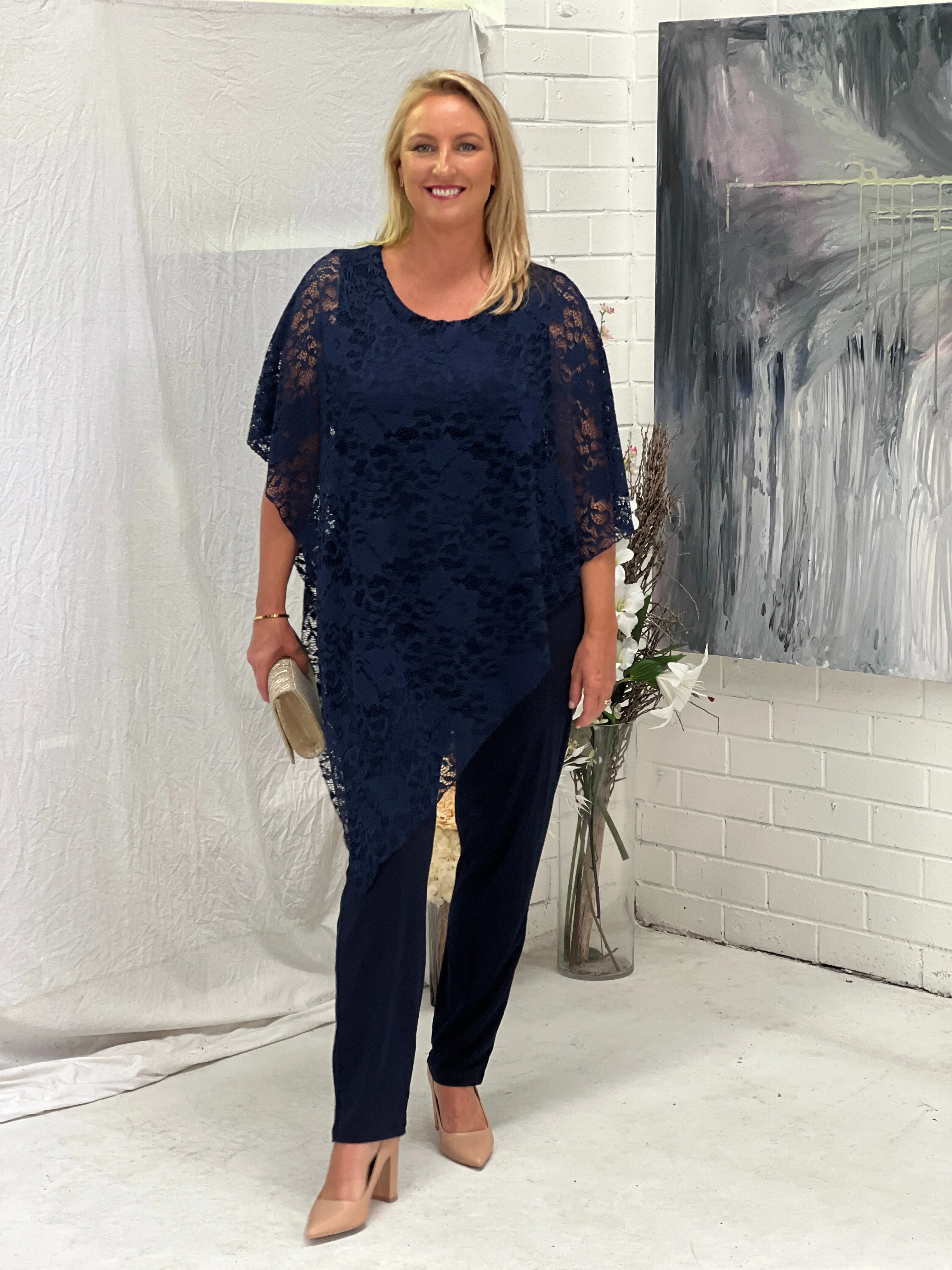 Owen Navy Lace Top