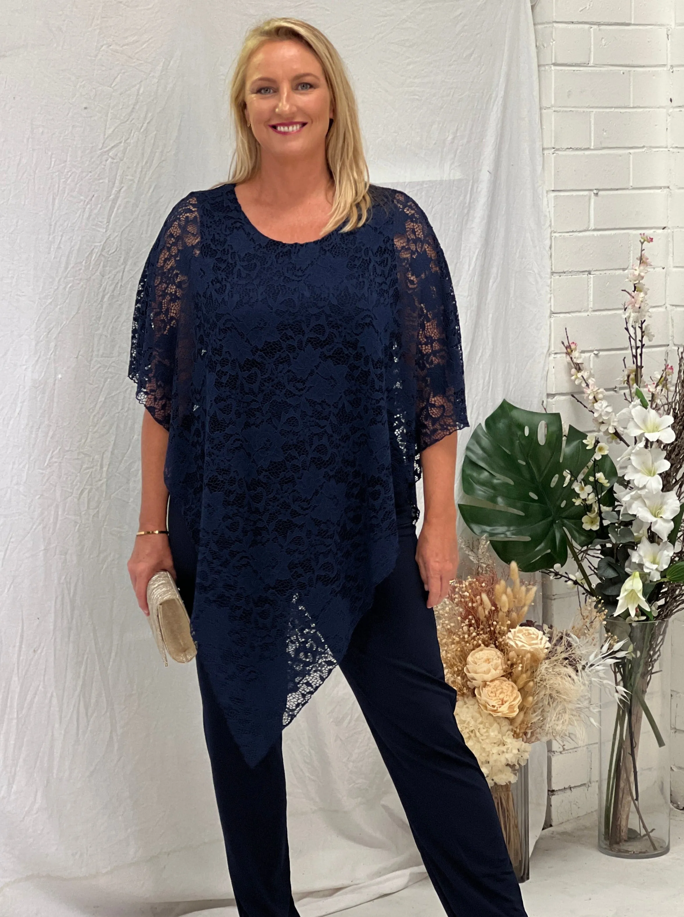 Owen Navy Lace Top