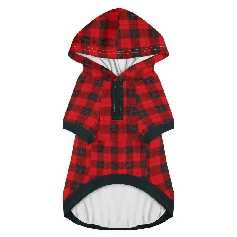 Personalized Red Buffalo Plaid Pet Hoodie for Cats and Dogs