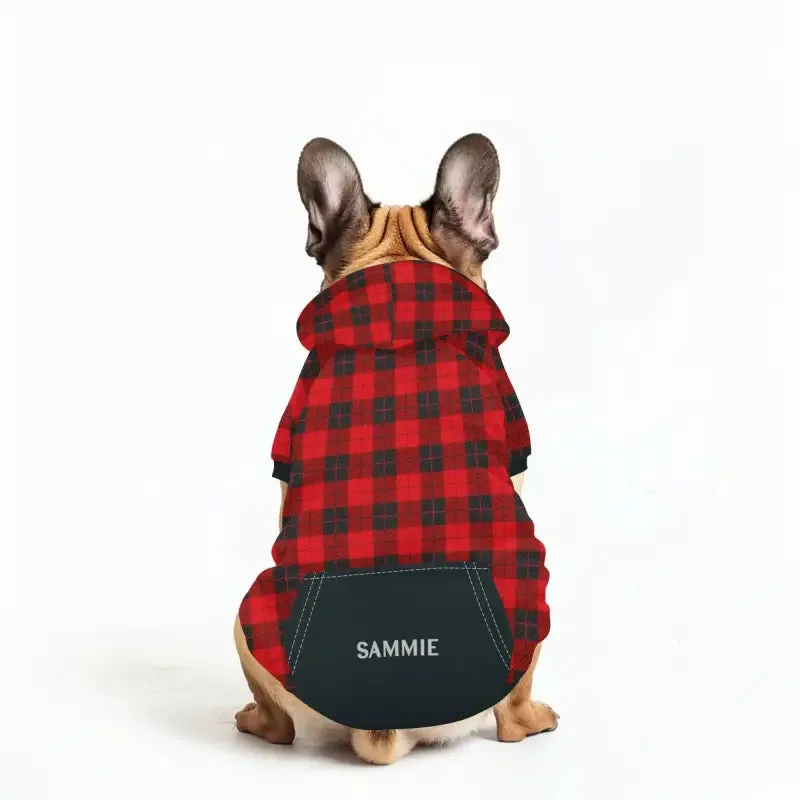 Personalized Red Buffalo Plaid Pet Hoodie for Cats and Dogs