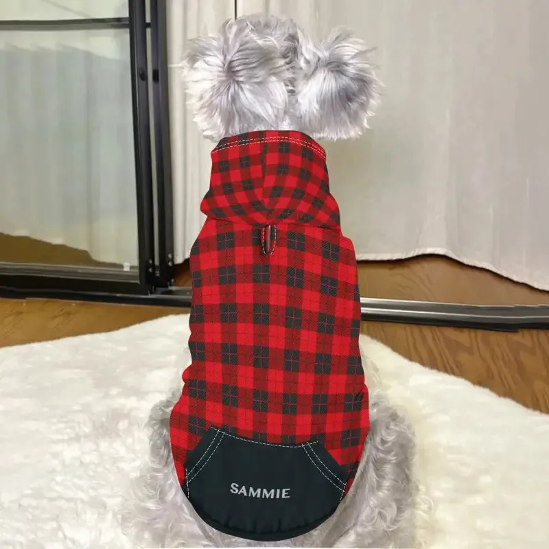 Personalized Red Buffalo Plaid Pet Hoodie for Cats and Dogs