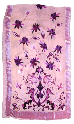 Pink   Purple Floral Patterned Devore Velvet Scarf with Dark Pink Boarder (176 x 52cm)