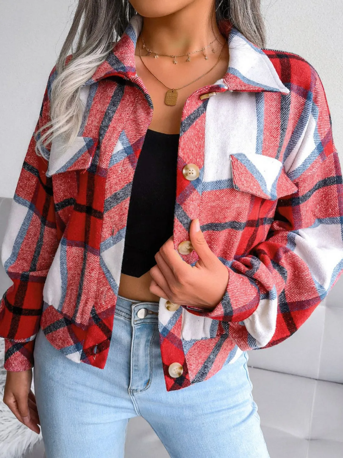 Plaid Drop Shoulder | Shacket Jacket | Rubies   Lace