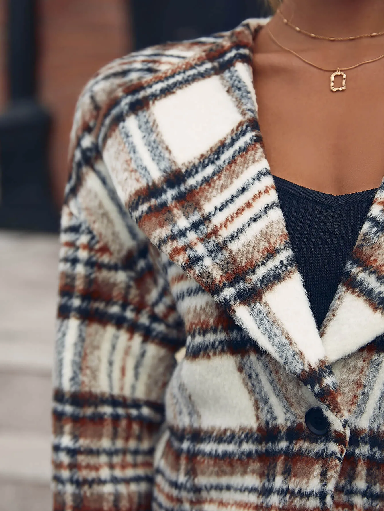 Plaid Dropped Shoulder Cropped Jacket