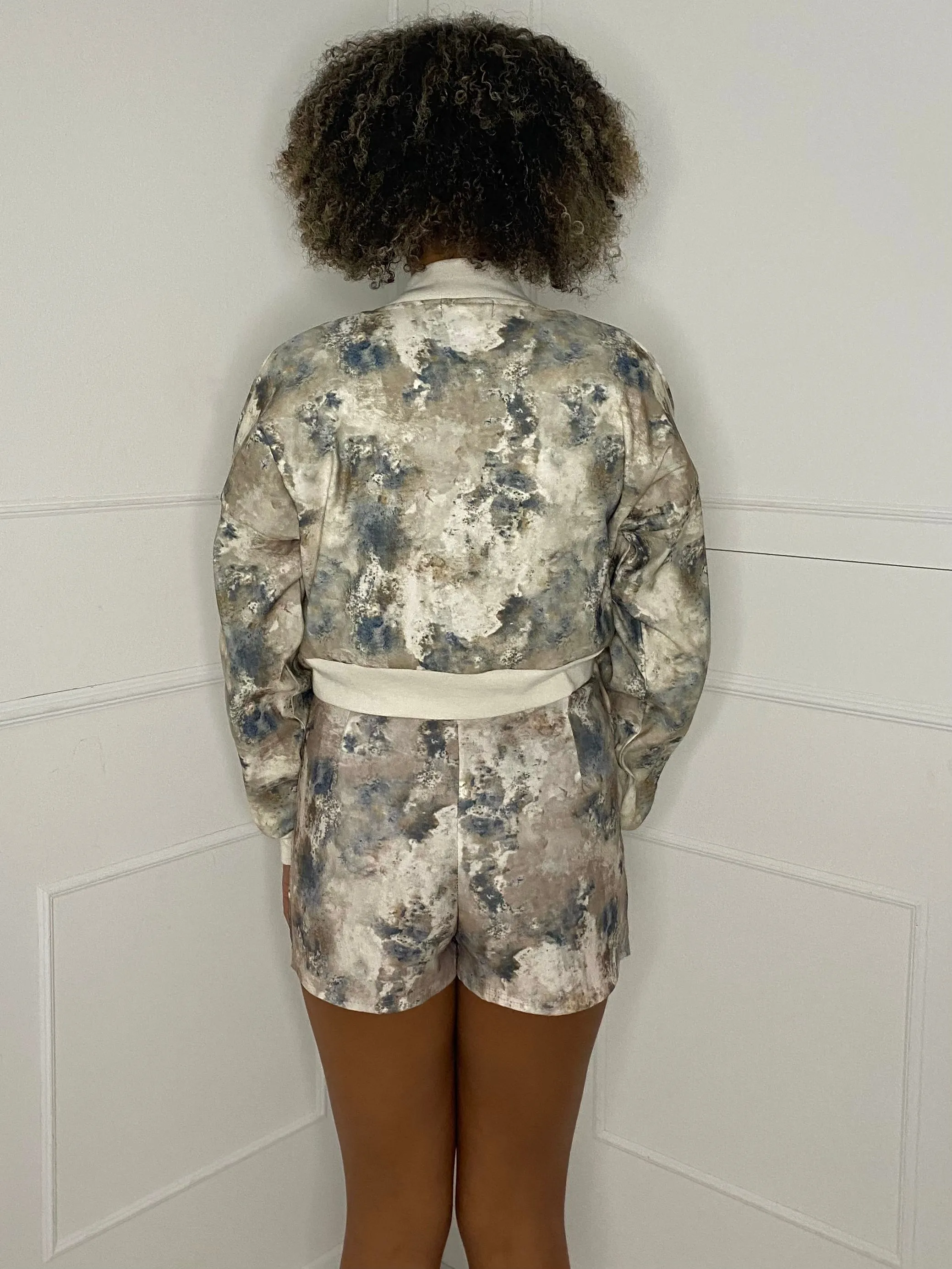 Playsuit & Bomber Jacket Set - Beige Marble