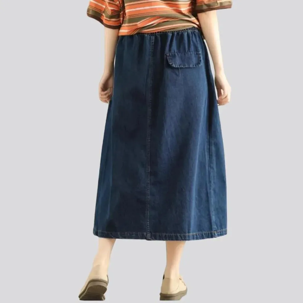 Pleated-waistline denim skirt for women