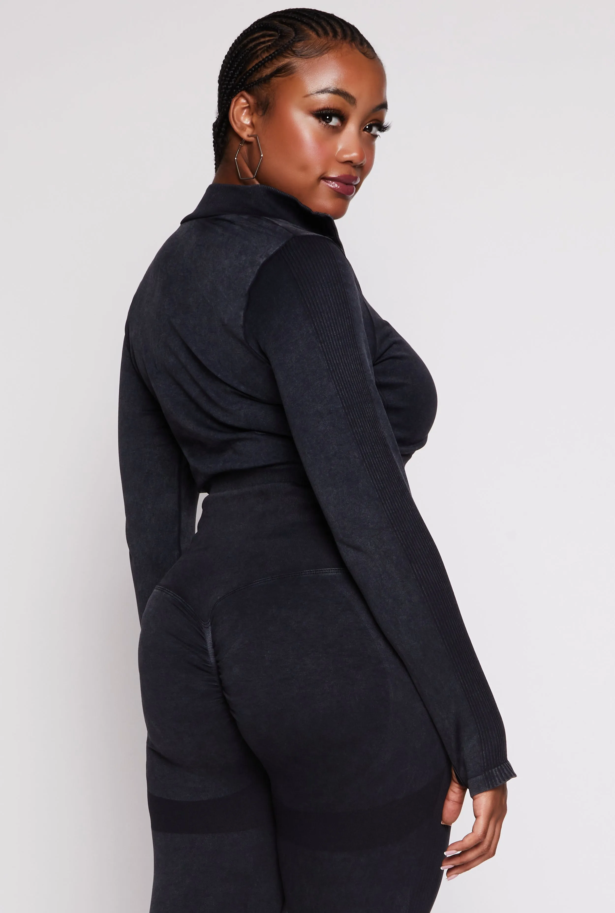 Plus Size Seamless Zip Front Cropped Track Jacket