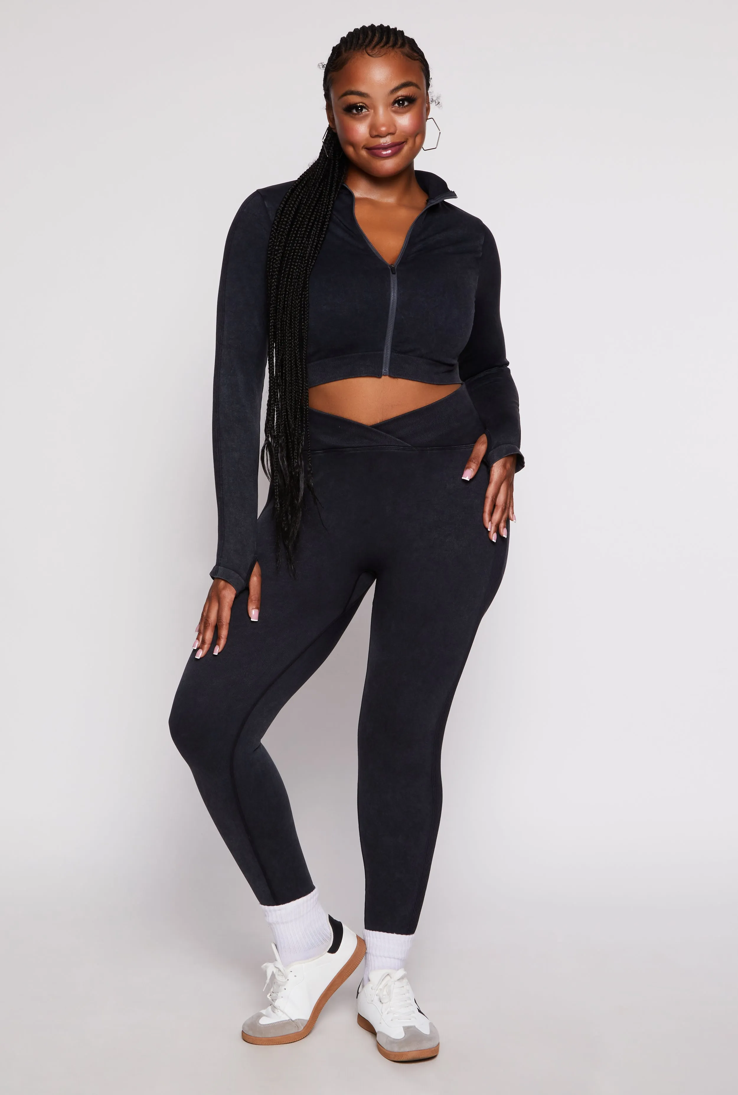 Plus Size Seamless Zip Front Cropped Track Jacket