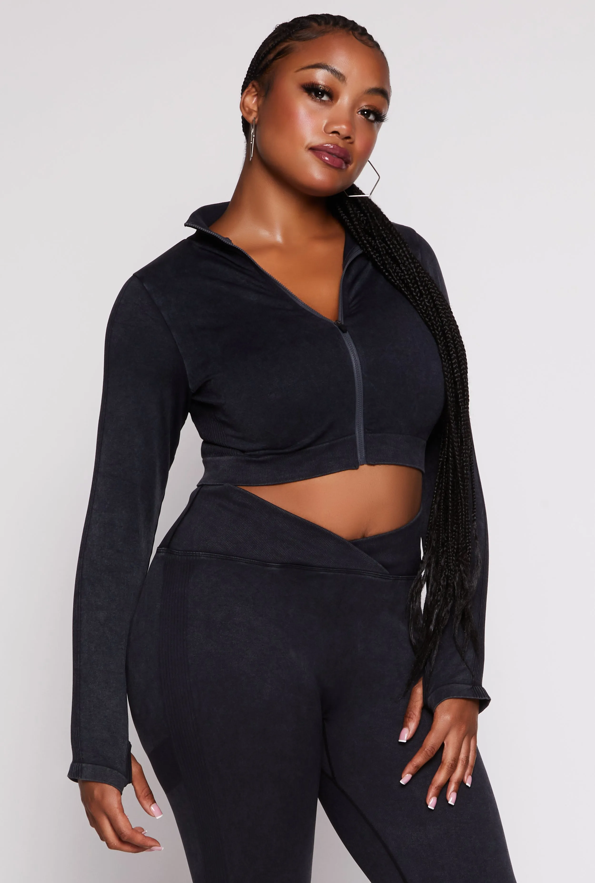 Plus Size Seamless Zip Front Cropped Track Jacket