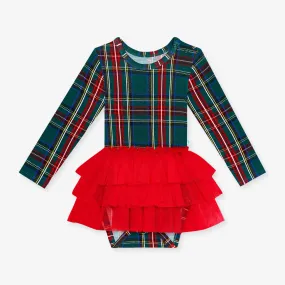 Posh Peanut Tartan Plaid Long Sleeve Tulle Skirt Bodysuit