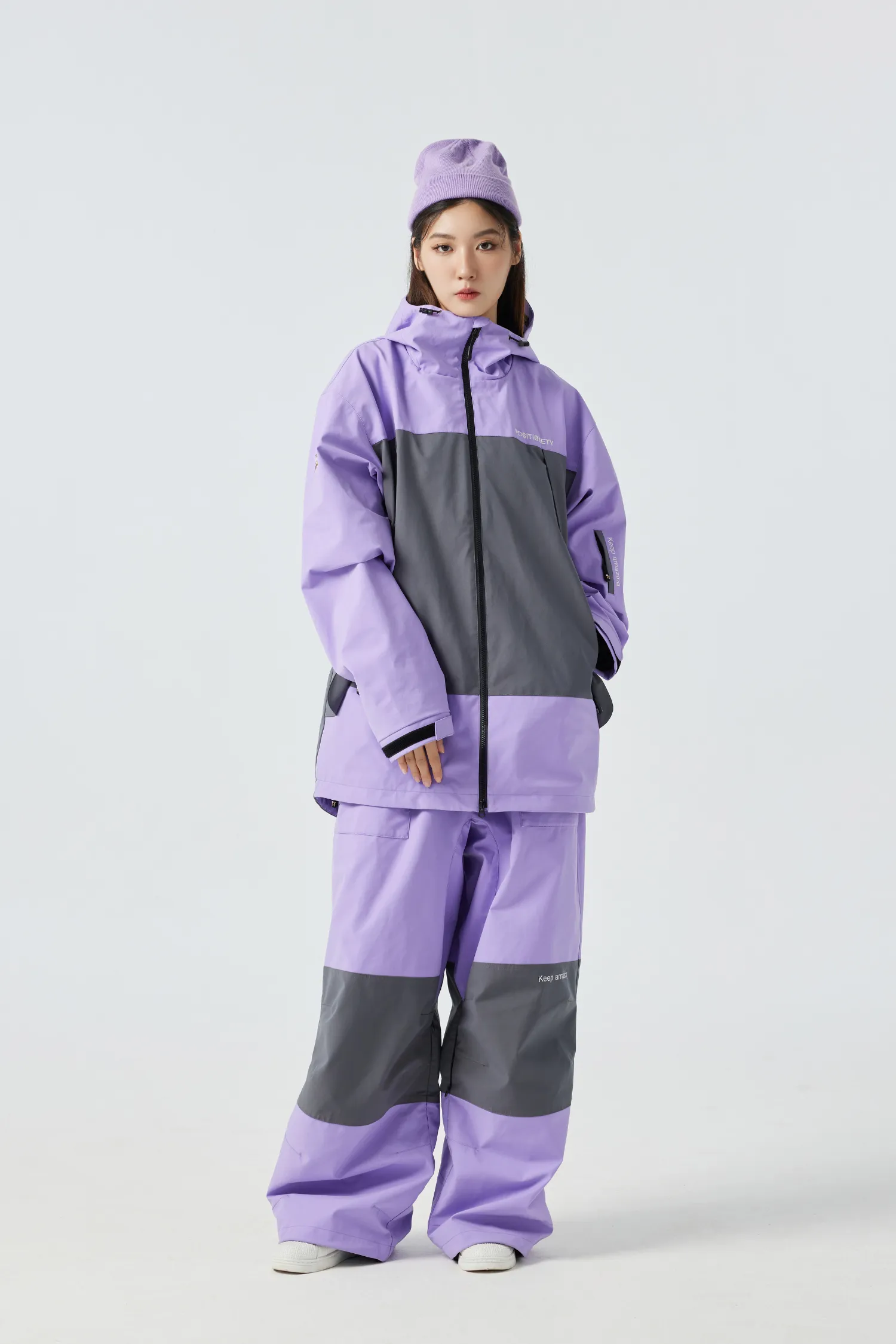 Positibeety 23/24 New Drop Purple/Black Professional Snowboarding Jackets & Pants