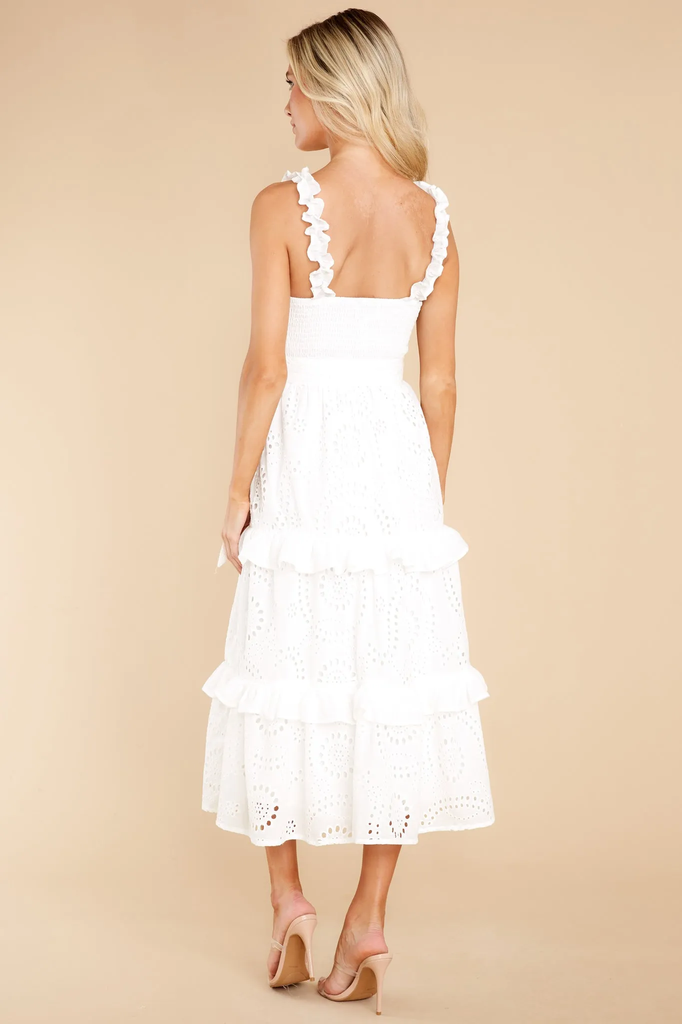 Pure Elegance White Eyelet Midi Dress