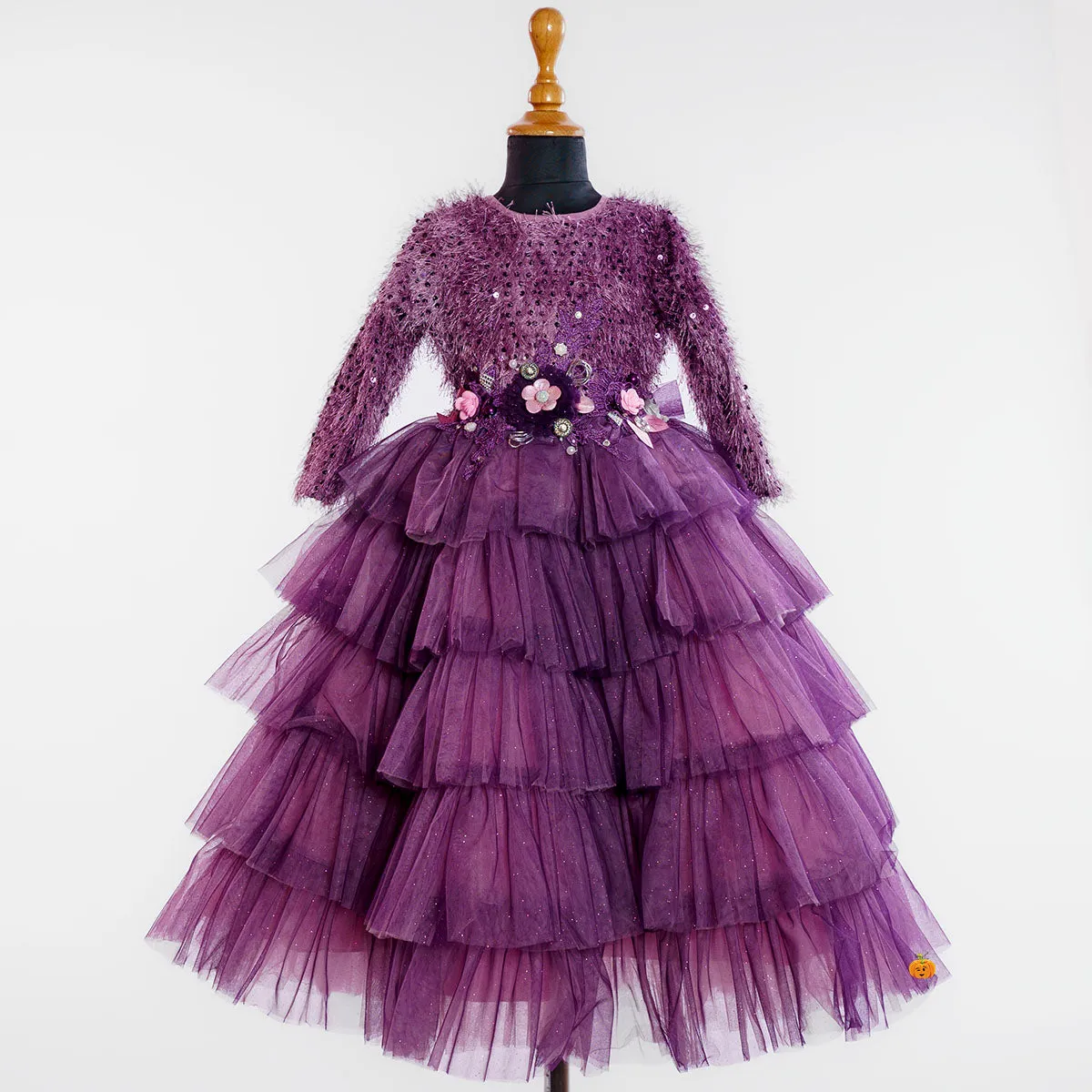 Purple Layered Girls Gown