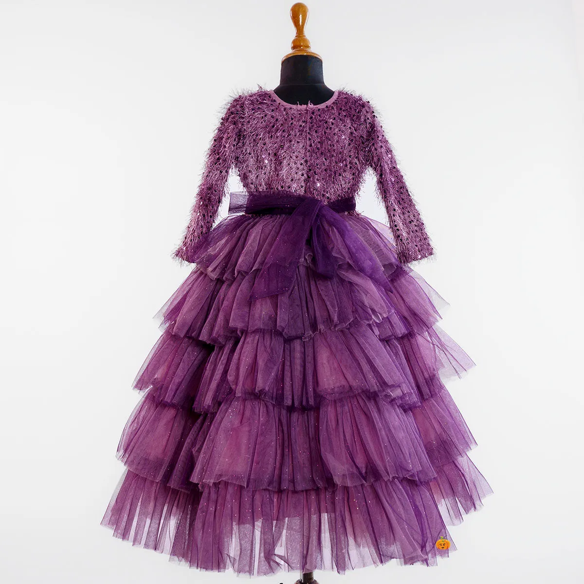 Purple Layered Girls Gown