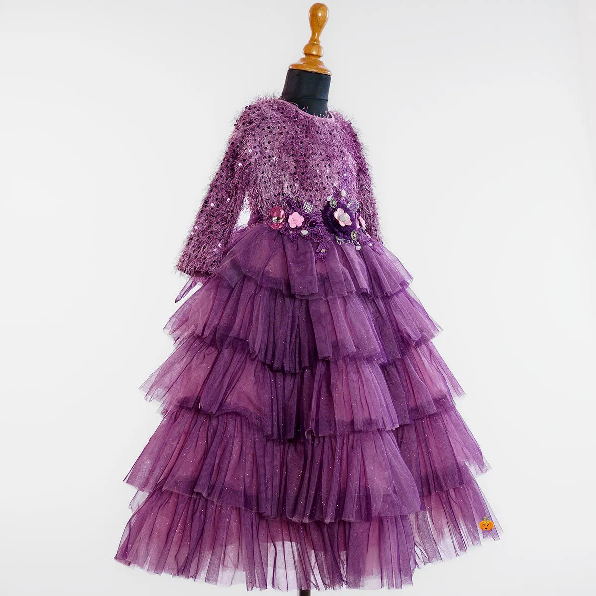 Purple Layered Girls Gown