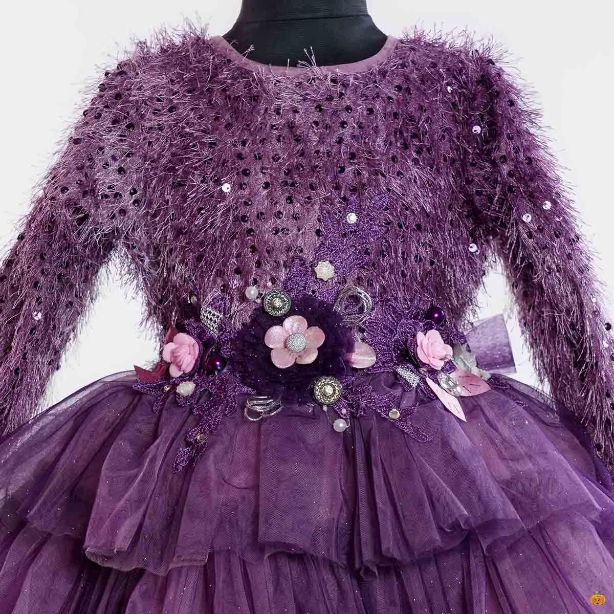 Purple Layered Girls Gown