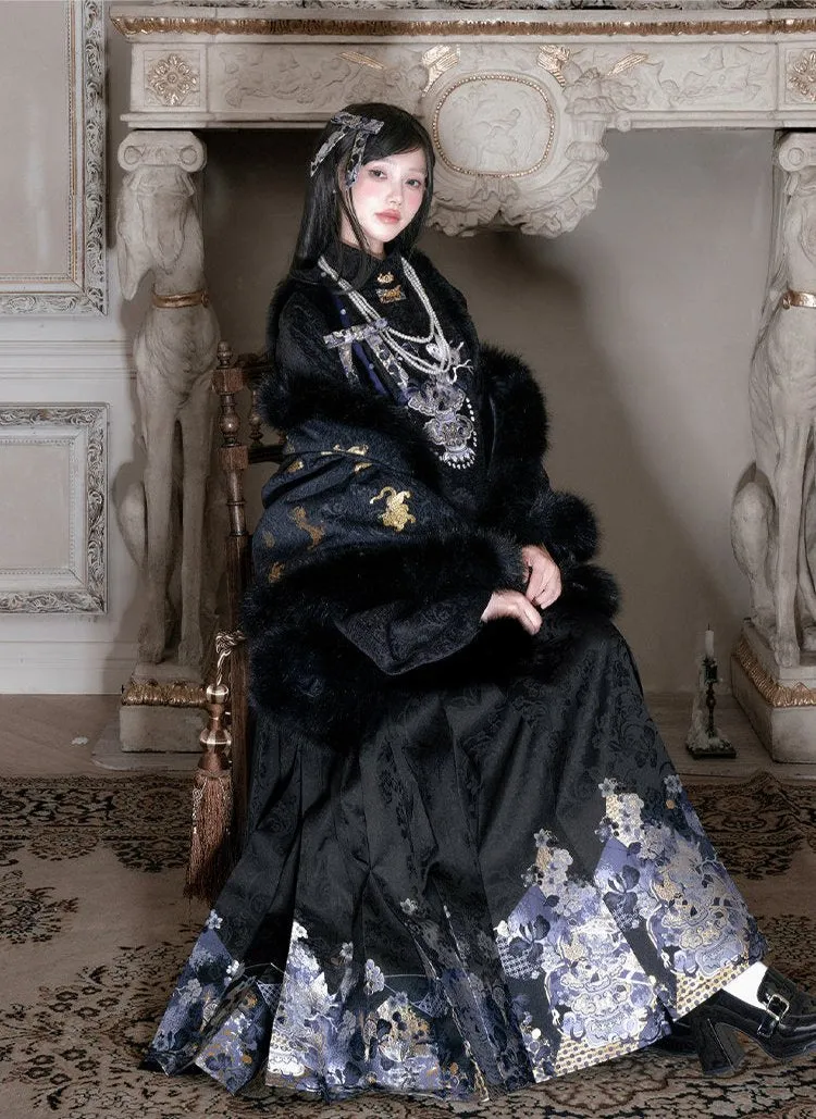 Qinghua Dianmo 青花点墨 Porcelain Ink Modern Ming Bijia Vest & Mamian Skirt Set