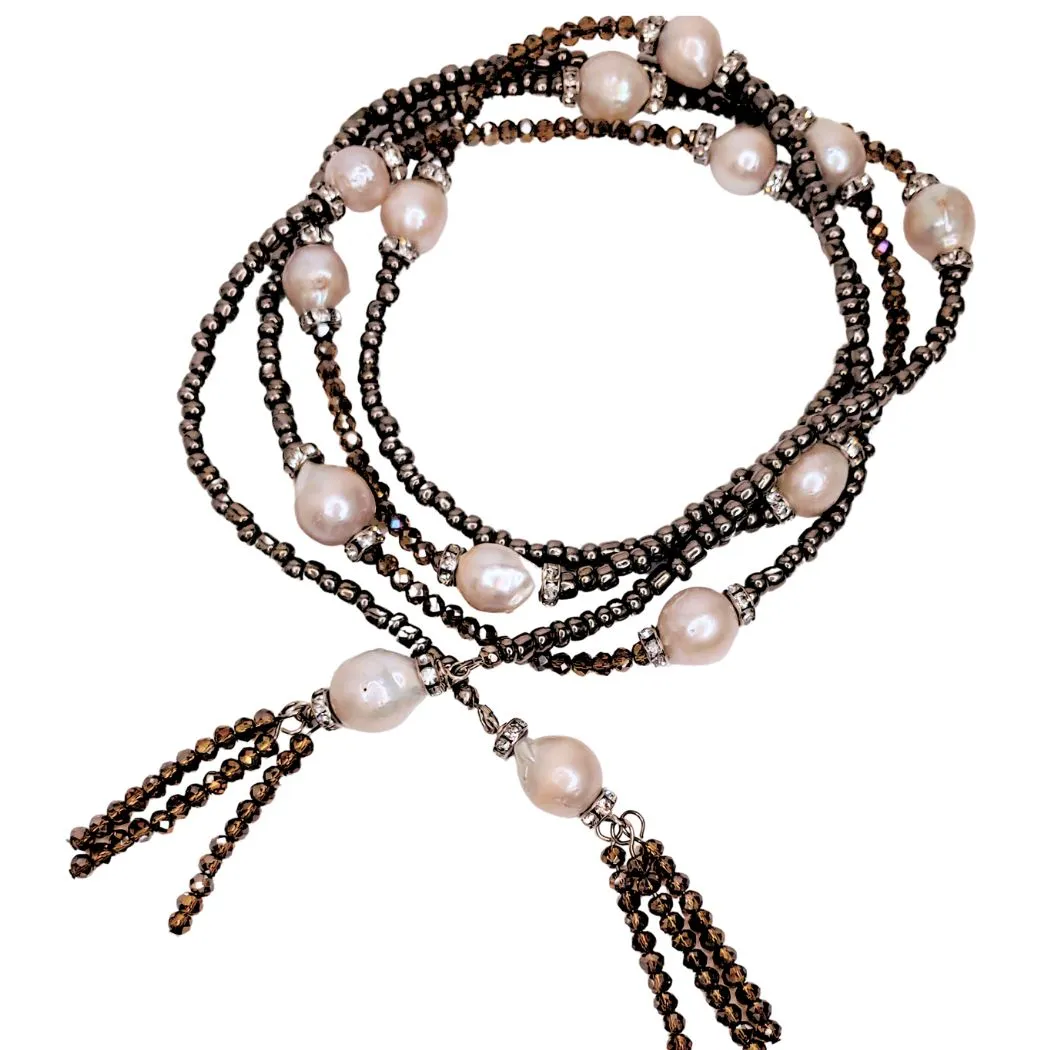 "DAZZLE" Glass Beaded Tassel Lariat Necklace