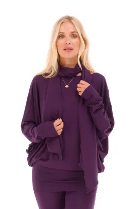 RAGLAN TOP WITH SCARF DEEP PURPLE