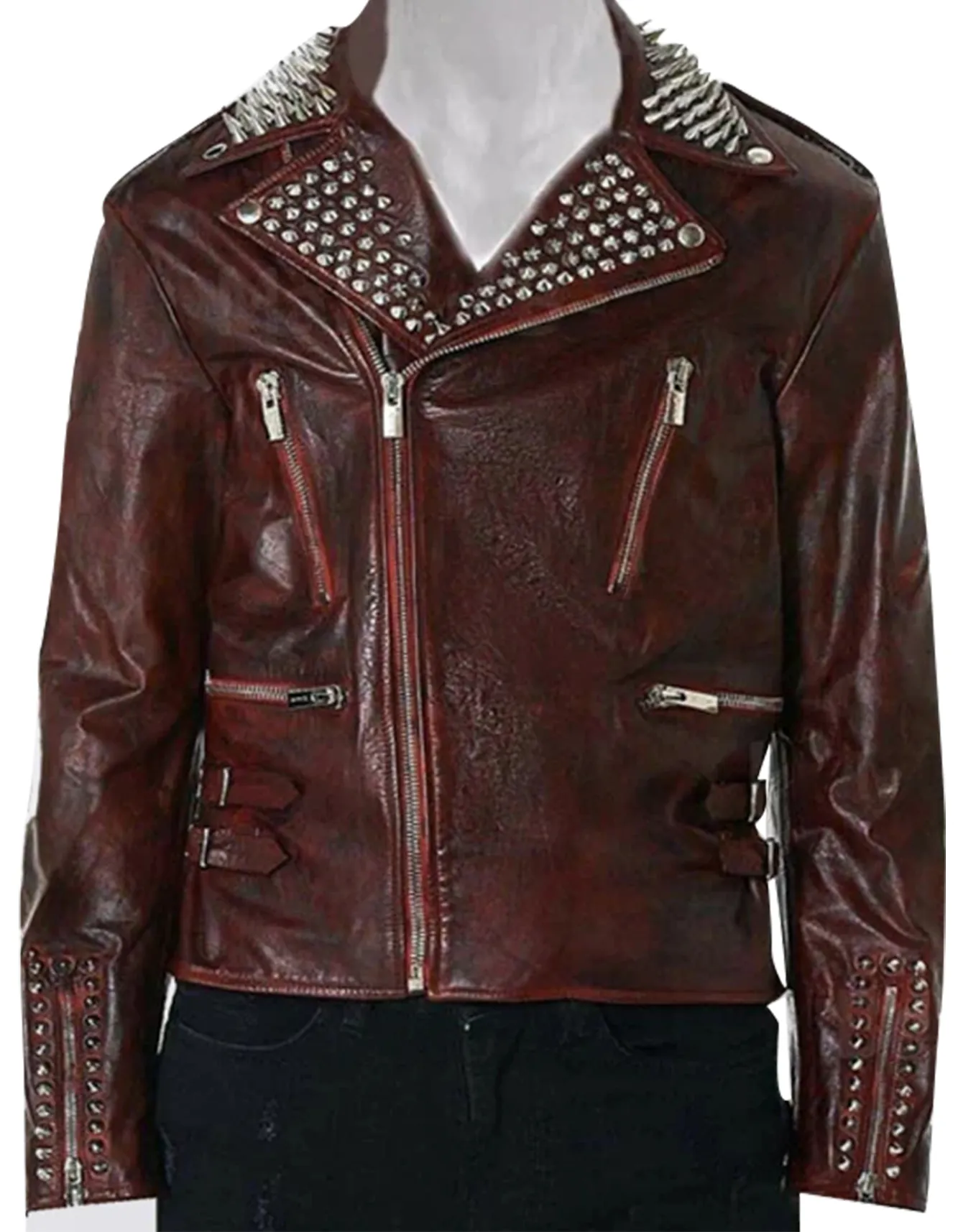 Red Metallic Spiked Studded Jacket