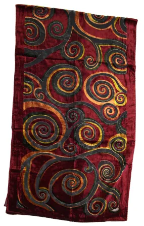 Red   Yellow Swirl Patterned Devore Velvet Scarf (170 x 50cm)