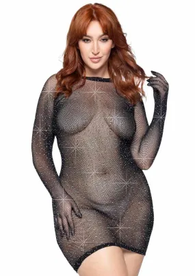 Rhinestone Fishnet Gloved Dress - 1x/2x