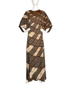 Roberta di Camerino Vintage 1978 Green and Brown Plaid Maxi Dress