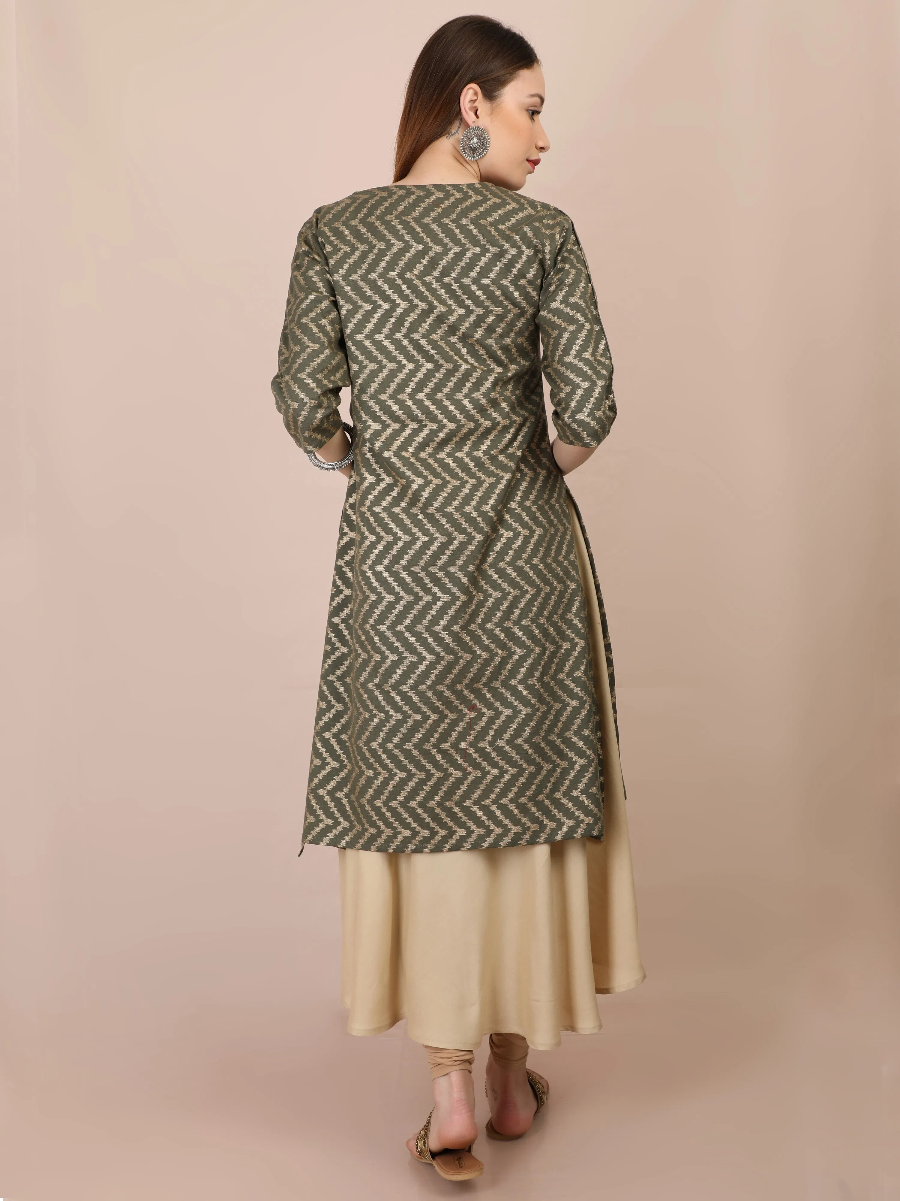 Sage Green Gold Print Maternity and Nursing Kurti