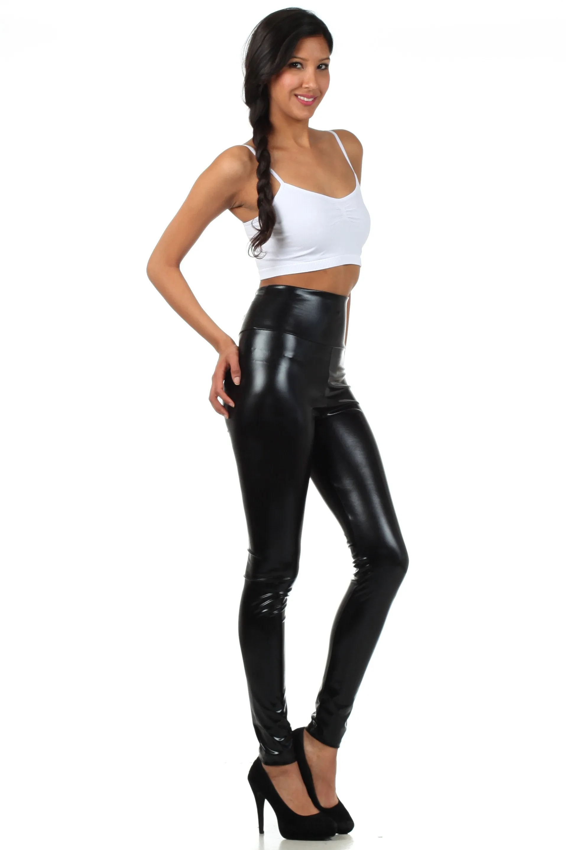 Sakkas Shiny Liquid Metallic High Waist Stretch Leggings - Made in USA