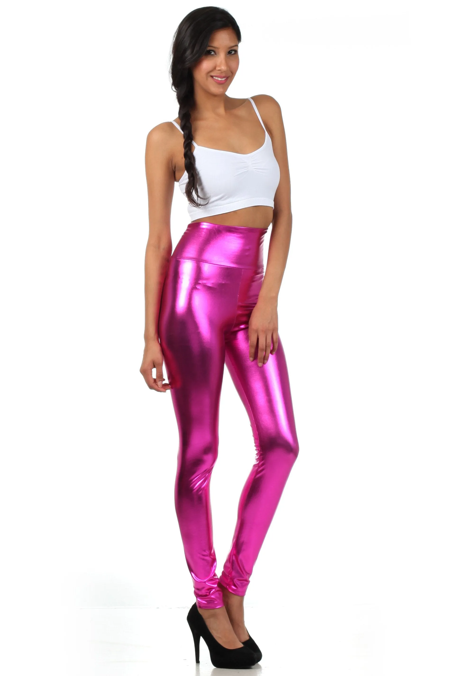 Sakkas Shiny Liquid Metallic High Waist Stretch Leggings - Made in USA