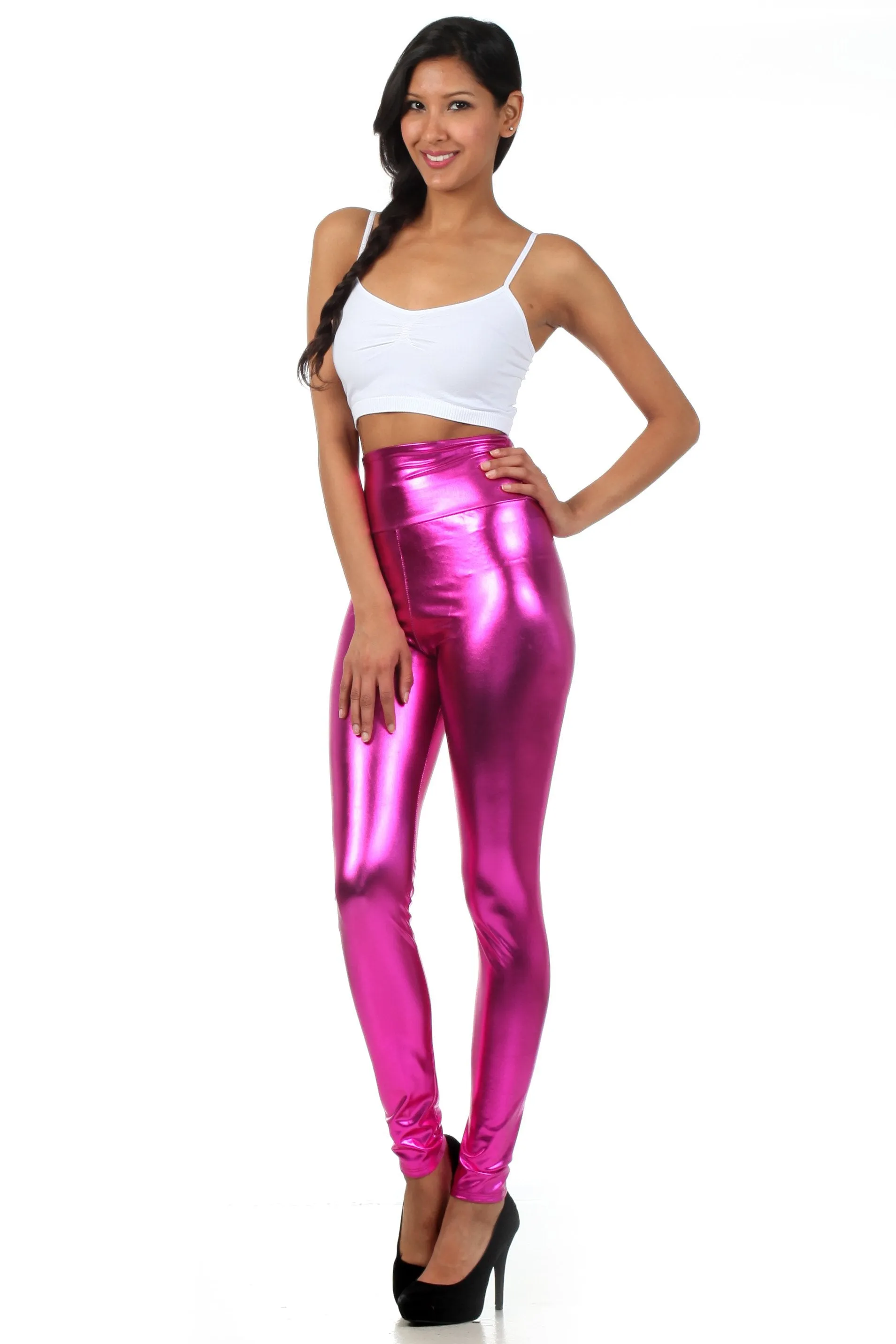 Sakkas Shiny Liquid Metallic High Waist Stretch Leggings - Made in USA