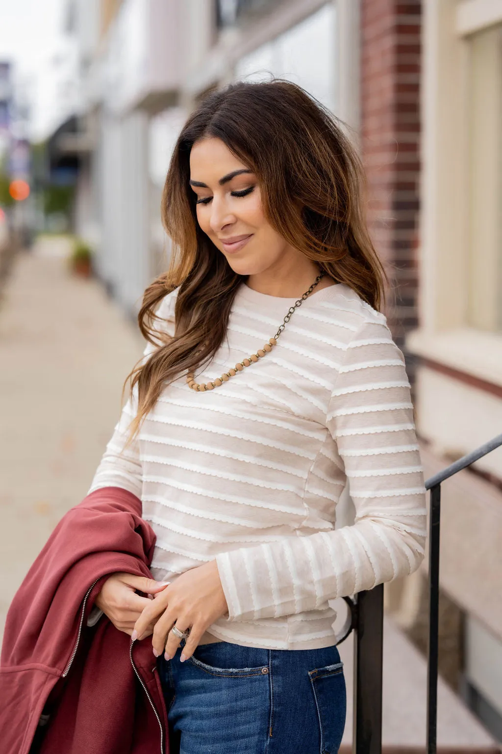 Scalloped Stripes Long Sleeve Tee