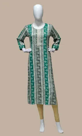 Sea Green Printed Kurti Top